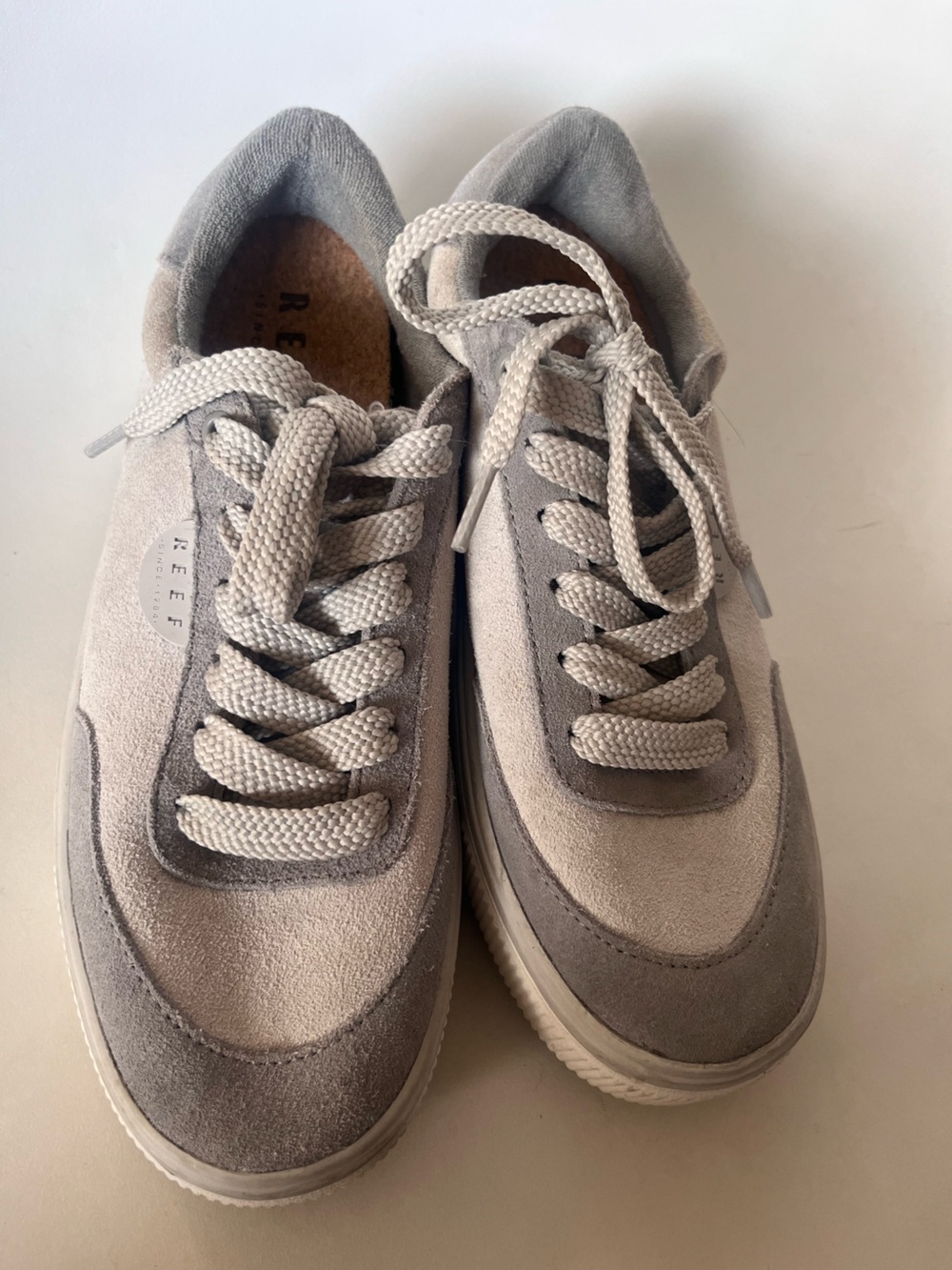 Reef Lay Day Lift Hidden Wedge Sneaker Women’s 8.5 Leather Gray White CJ6920 - Picture 2 of 9